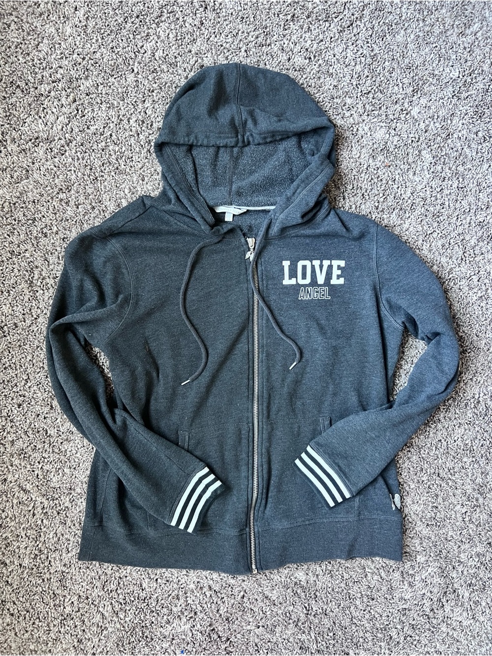 Victoria's Secret LOVE Angel Charcoal Gray Zip-Up Hoodie